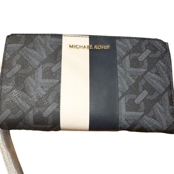 NWT MICHAEL MICHAEL KORS Jet Set Logo Double Zip Wristlet Admiral Blue NIP Firm - Picture 3 of 4